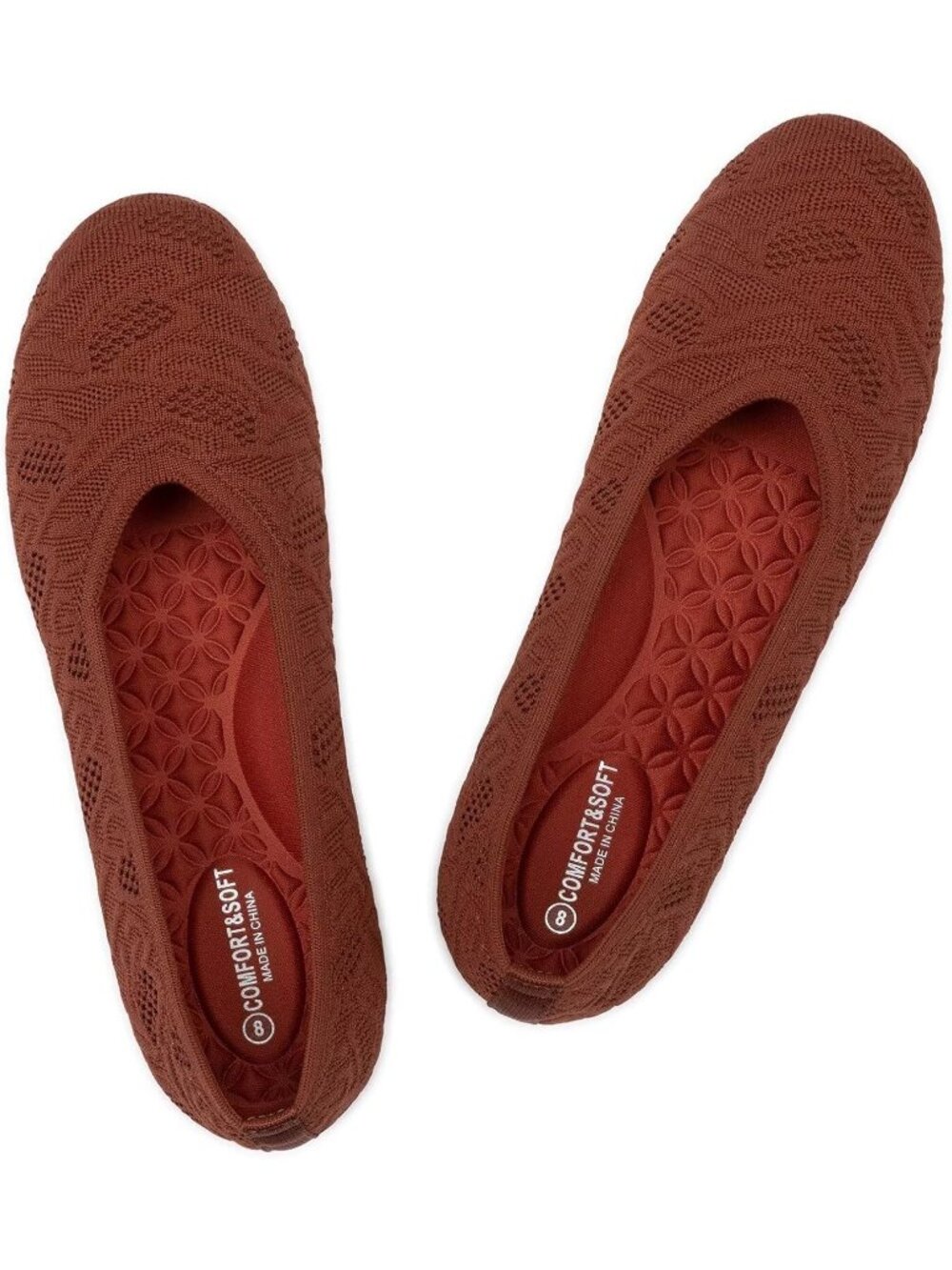 Women's Orange Ballet Flat Low Wedge Comfort Soft Round Toe Slip Shoes